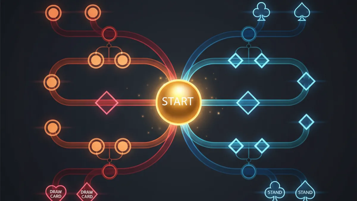 百家樂補牌規則決策樹：閒家 0-5 補牌、莊家依閒家第三張牌決定補牌與否