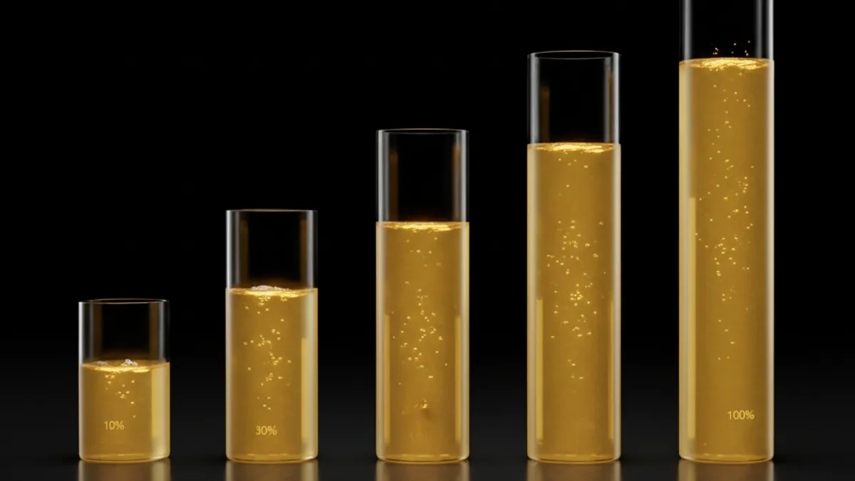 各平台流水倍數比較：五根玻璃柱注入不同高度的金色液體