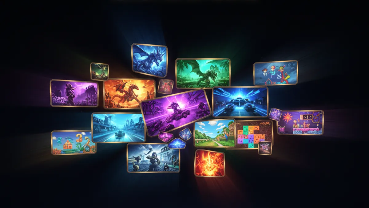 電子遊戲推薦：多彩遊戲畫面排列成馬賽克展示牆