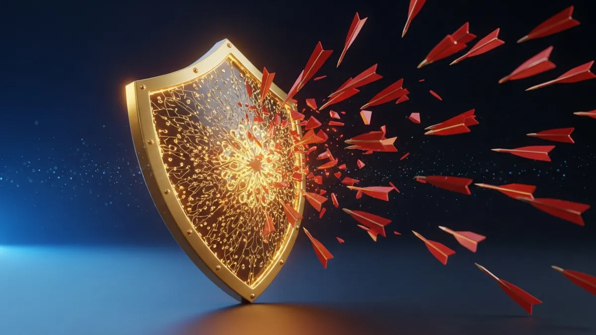 博弈防詐指南：金色保護盾牌擋住紅色危險箭頭