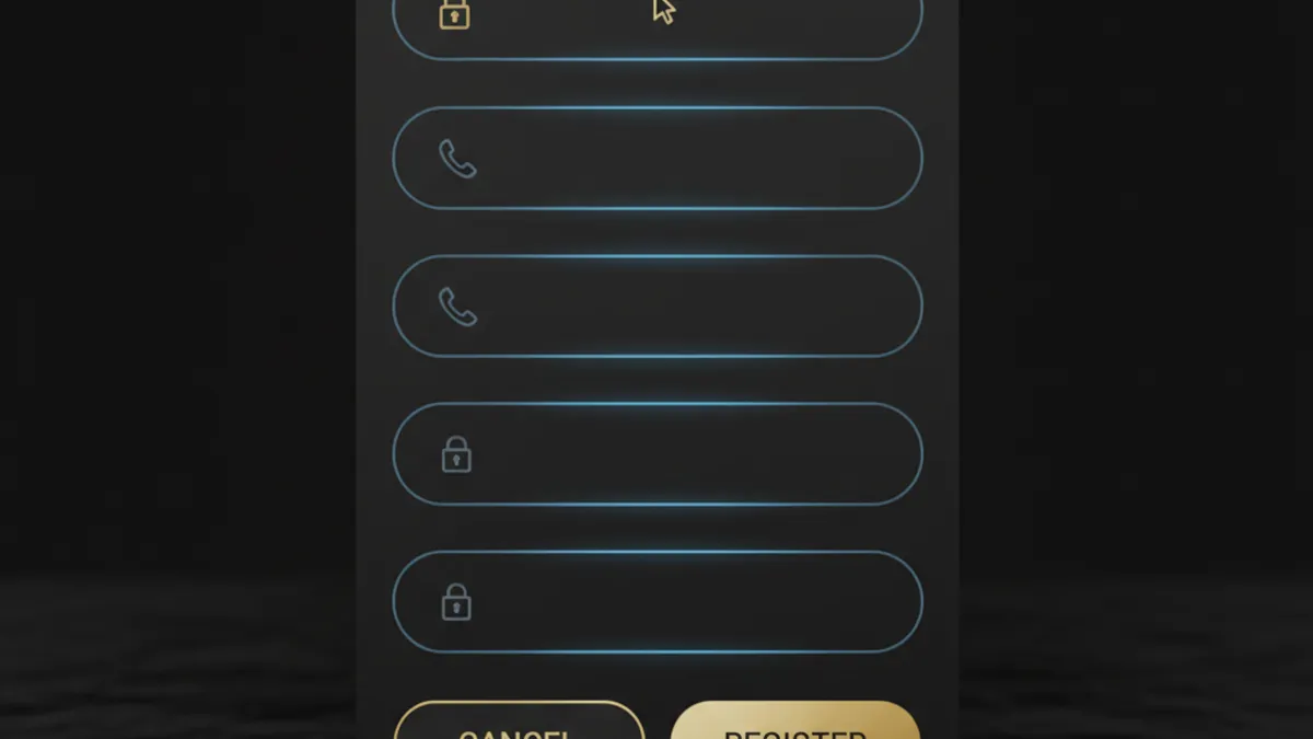 填寫註冊資料：五個圓角輸入欄位帶藍色內發光