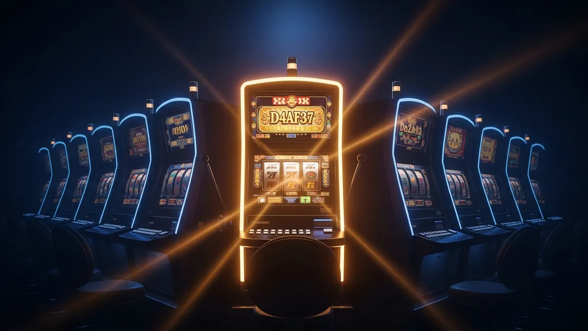 選台策略指南：一排老虎機中一台以金色光芒突顯
